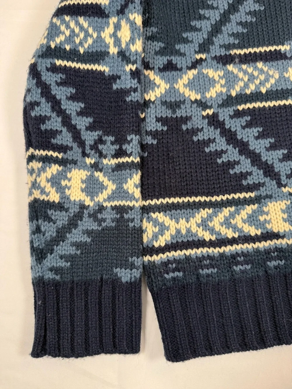 COTTON RYE Boys Shawl Collar Button Neck Fair Isle Sweater Size L 10 Cabin Cozy